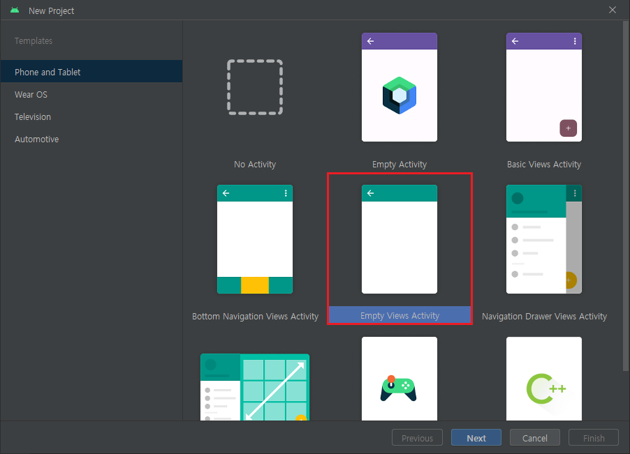 안드로이드 스튜디오에서 Emtpy Views Activity로 프로젝트 생성